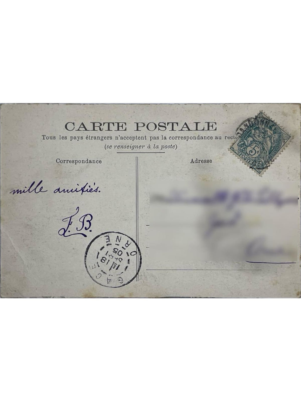Verso de la carte postale