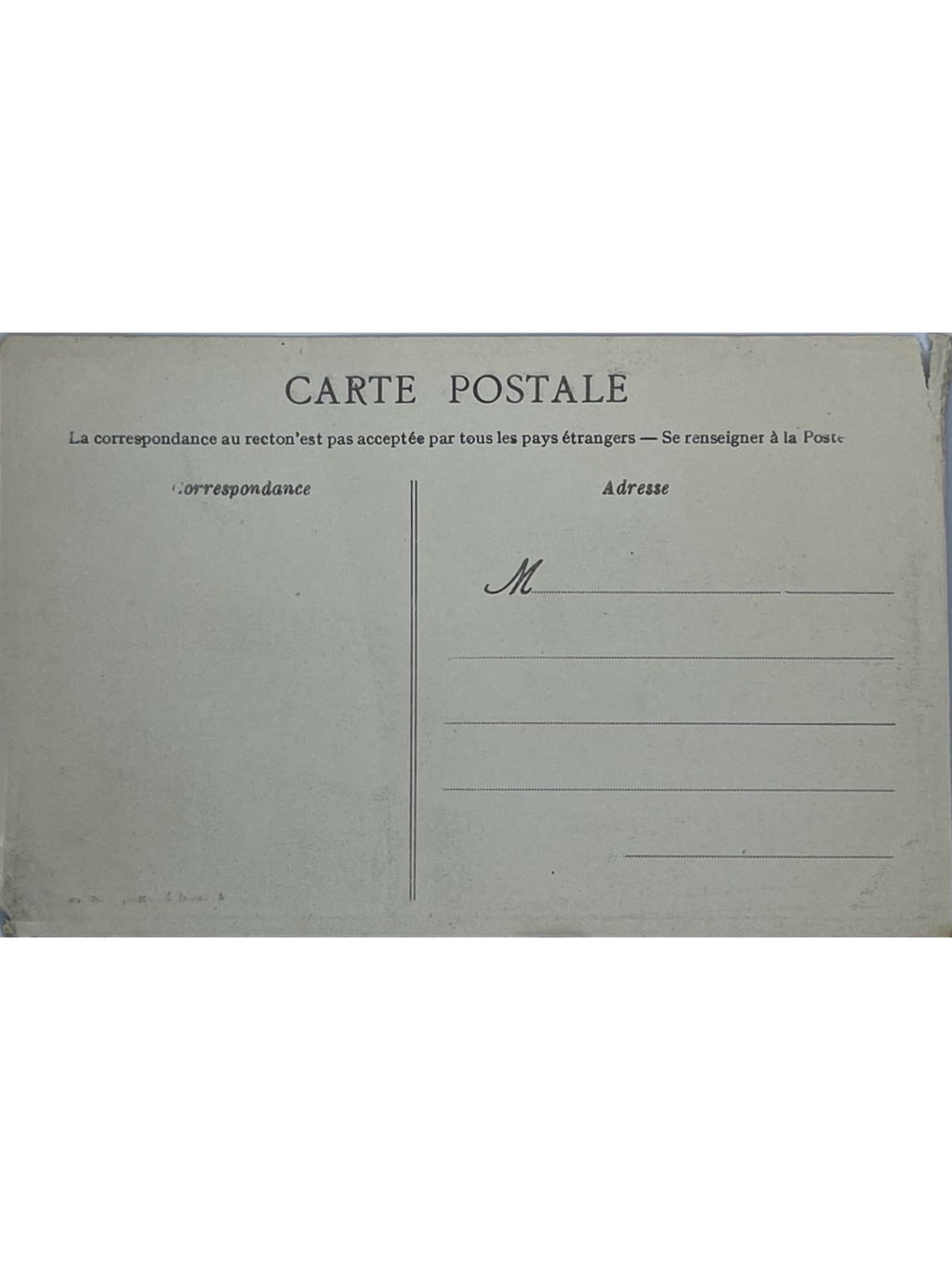 Verso de la carte postale