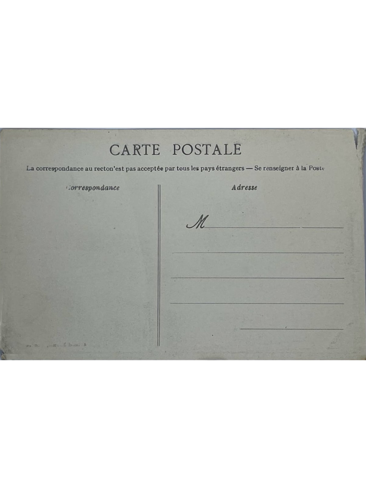 Verso de la carte postale