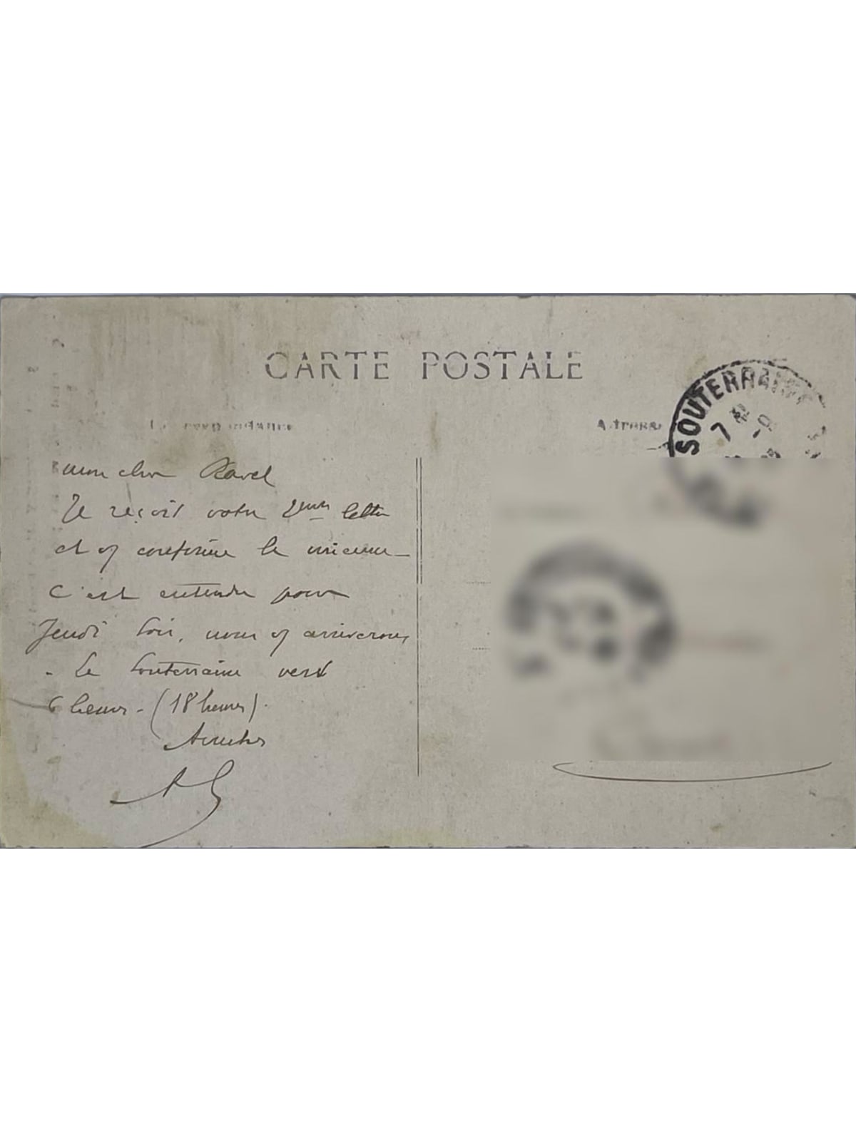 Verso de la carte postale