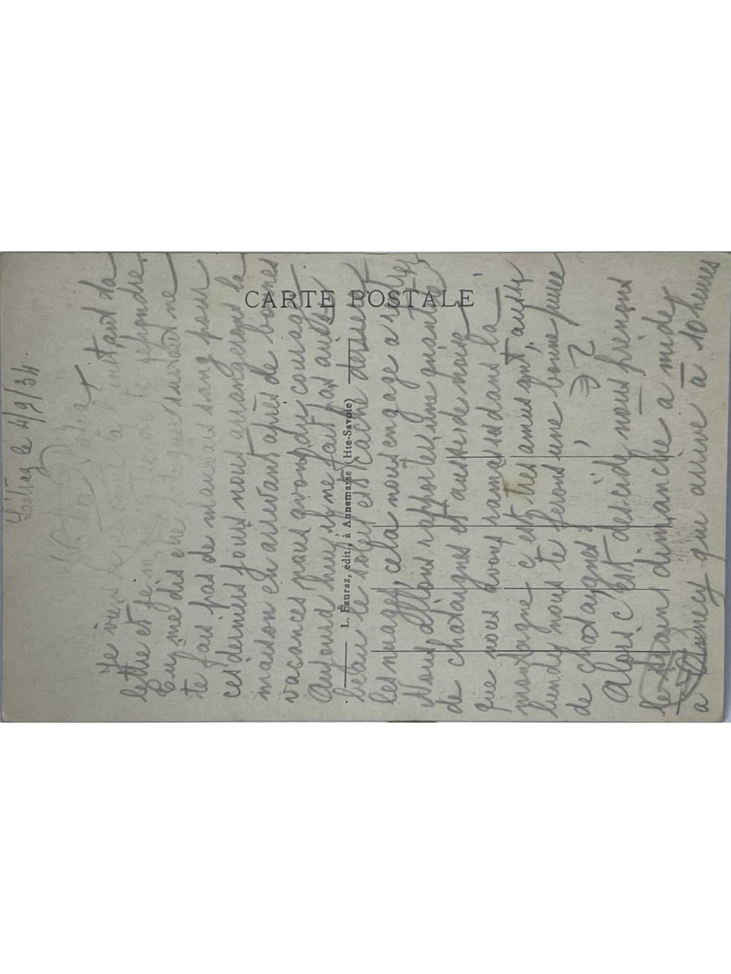 Verso de la carte postale