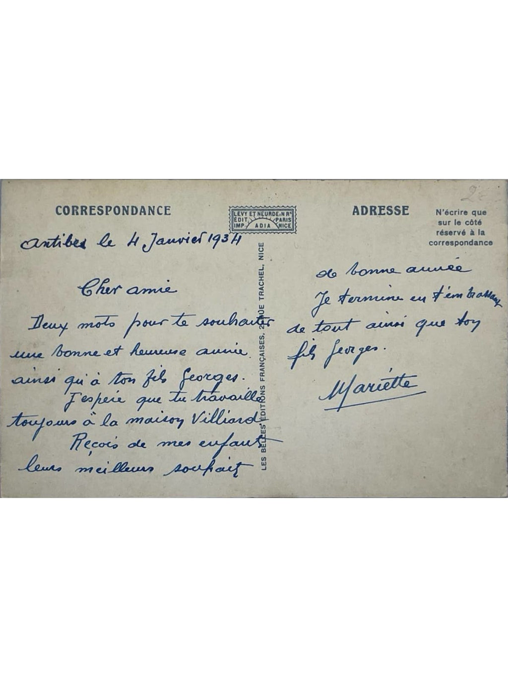 Verso de la carte postale