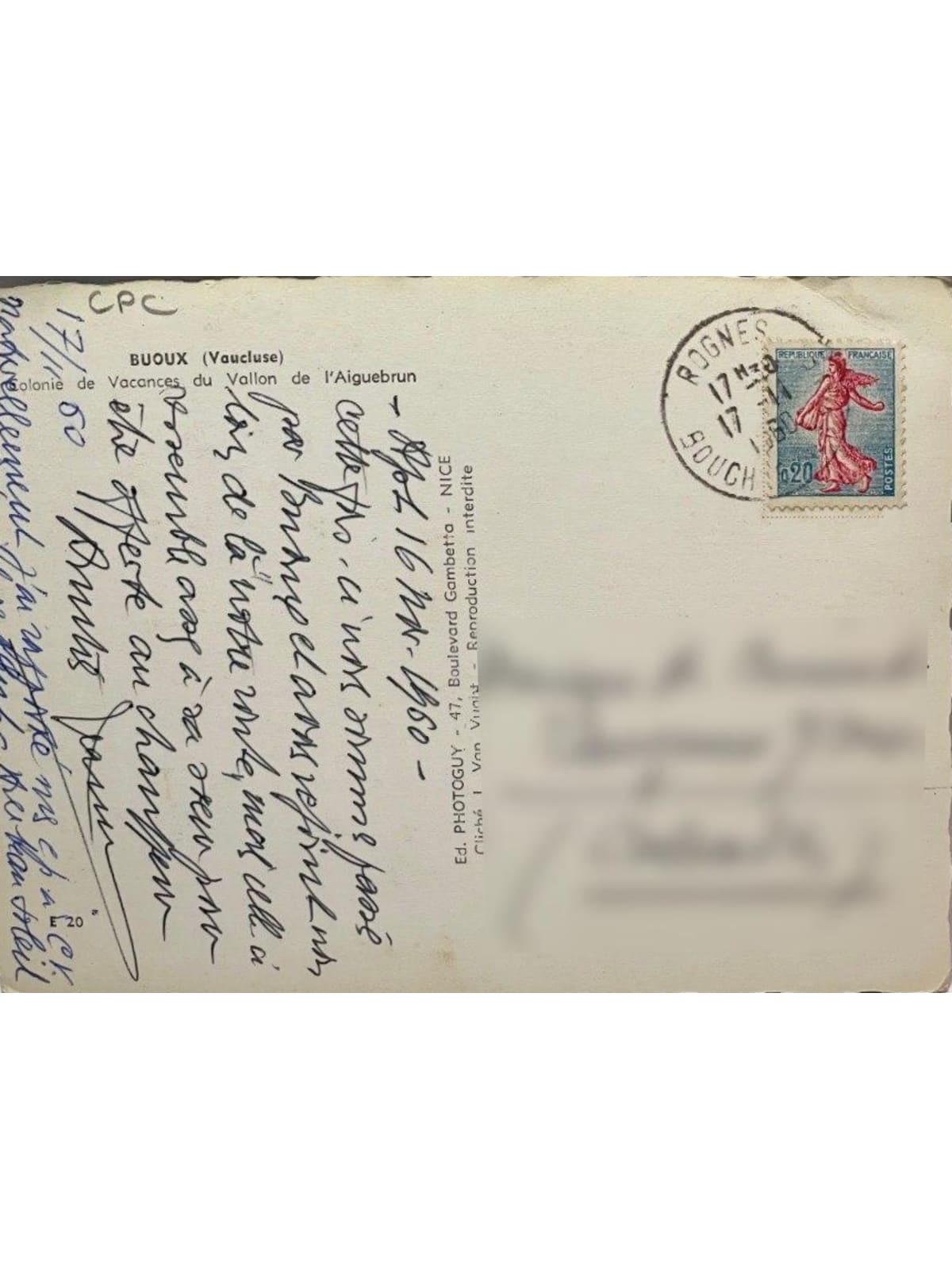 Verso de la carte postale