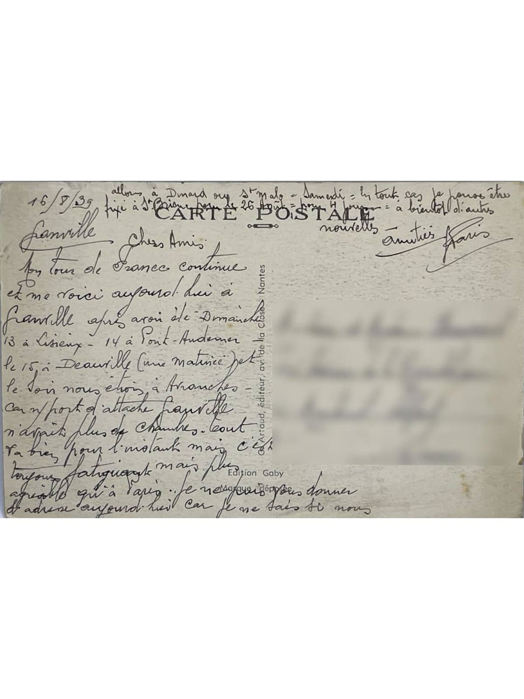 Verso de la carte postale
