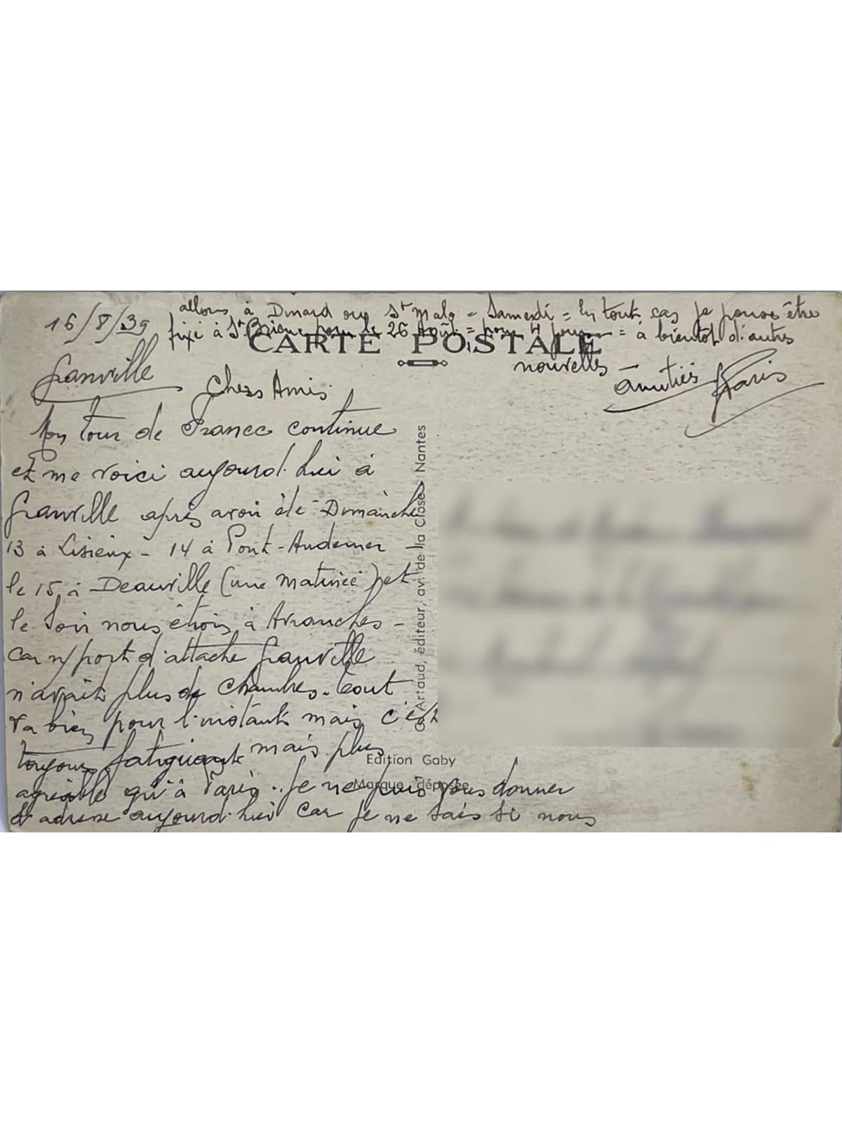 Verso de la carte postale