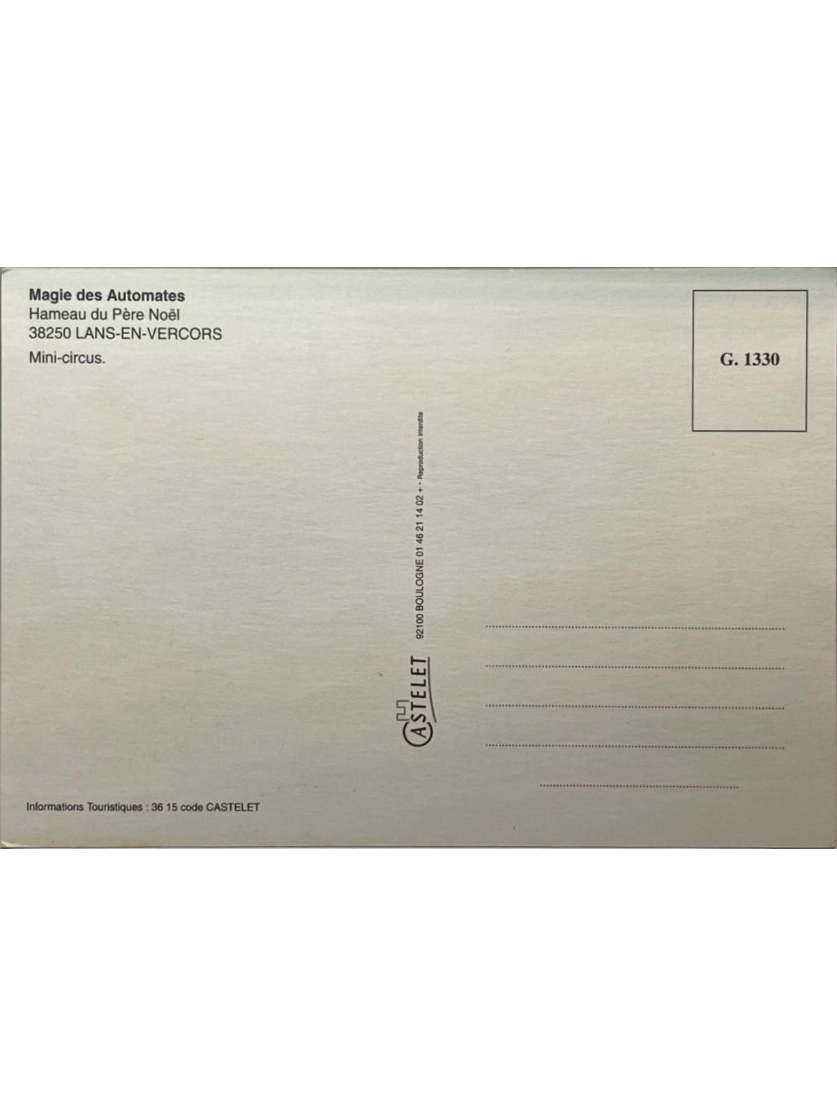 Verso de la carte postale