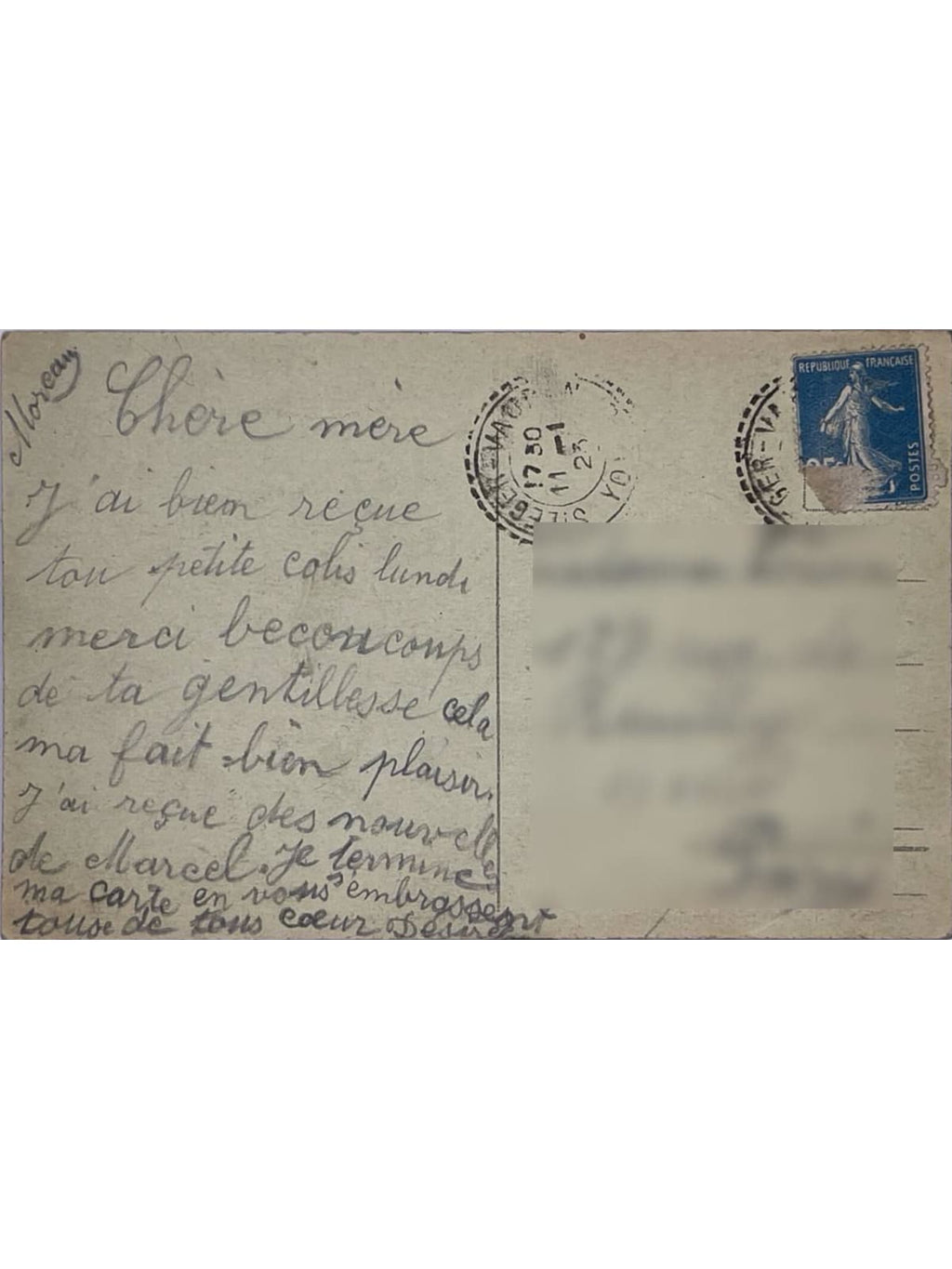 Verso de la carte postale