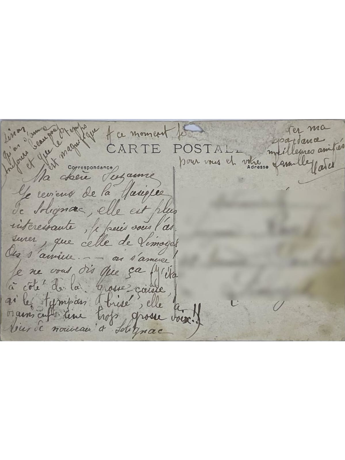 Verso de la carte postale