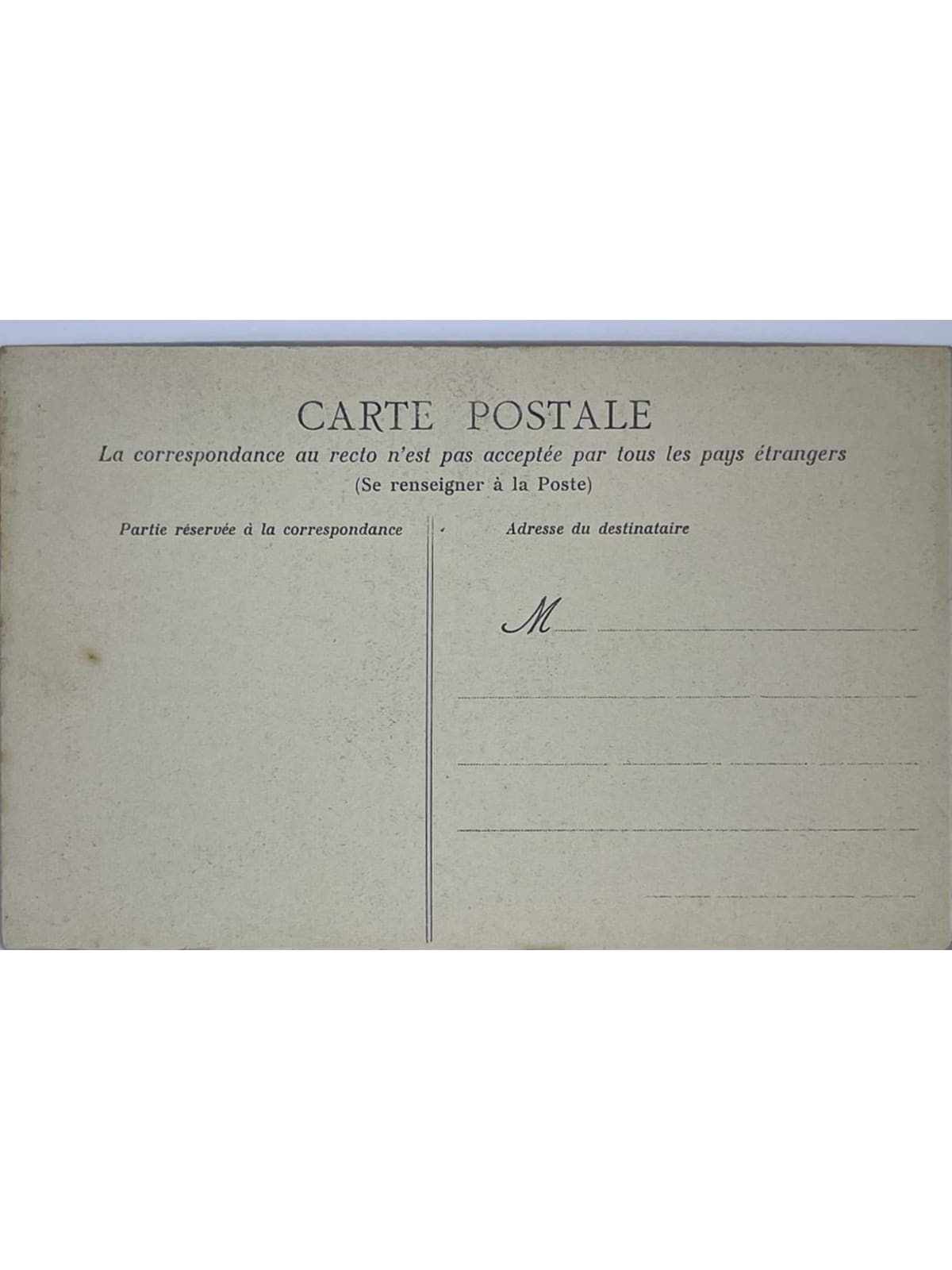 Verso de la carte postale