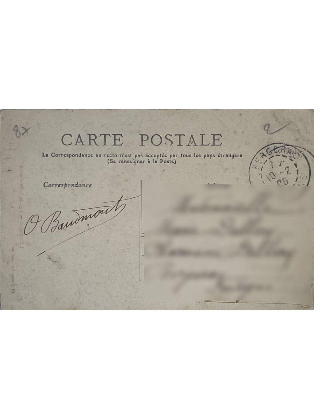 Verso de la carte postale