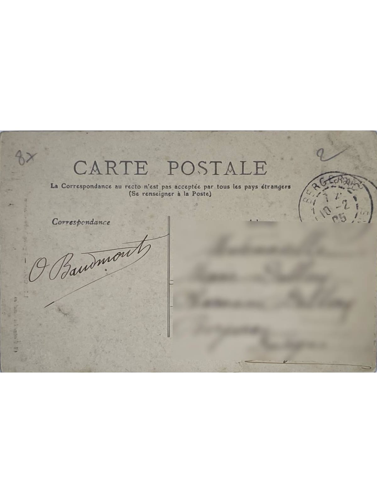 Verso de la carte postale