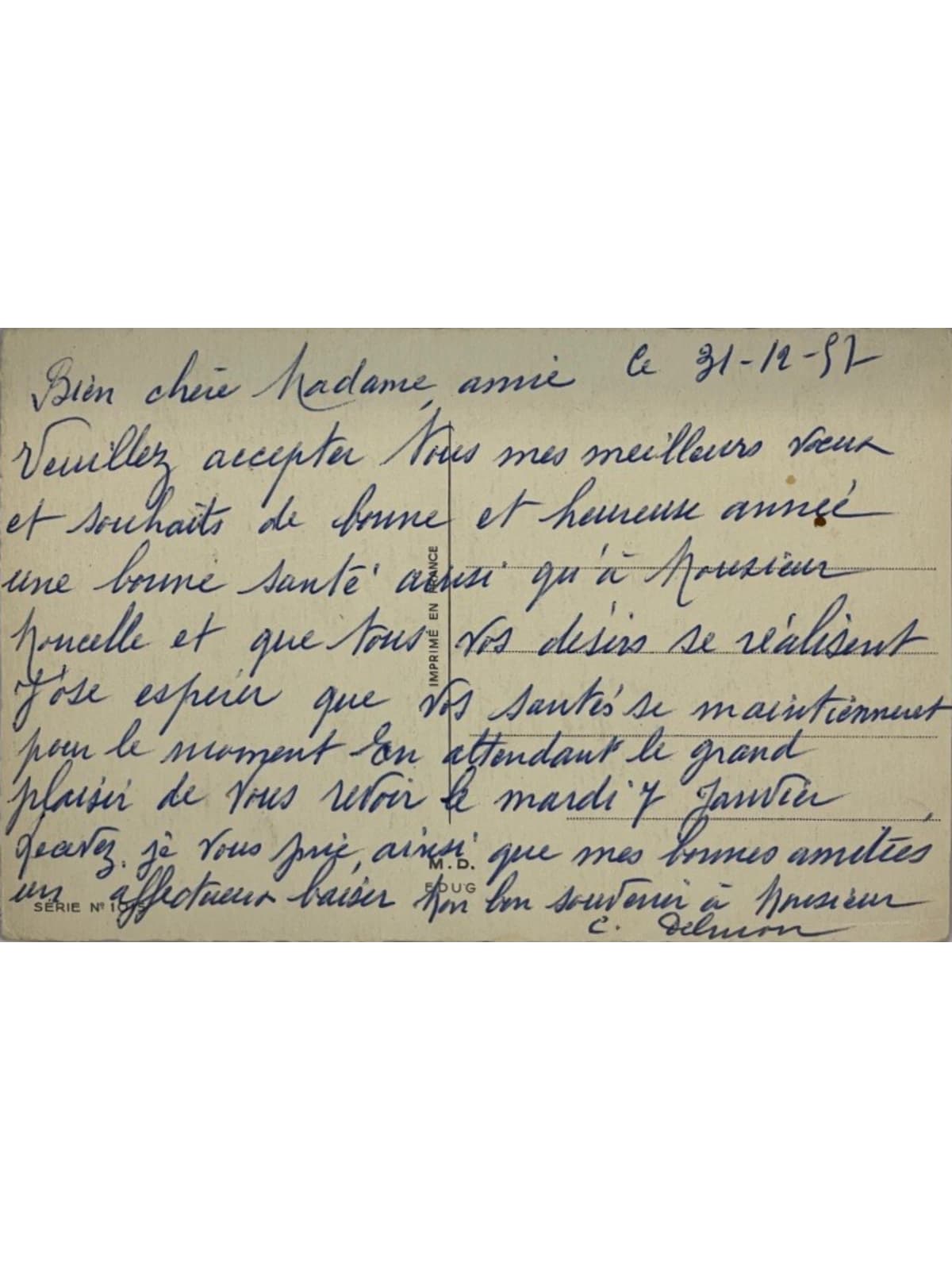 Verso de la carte postale