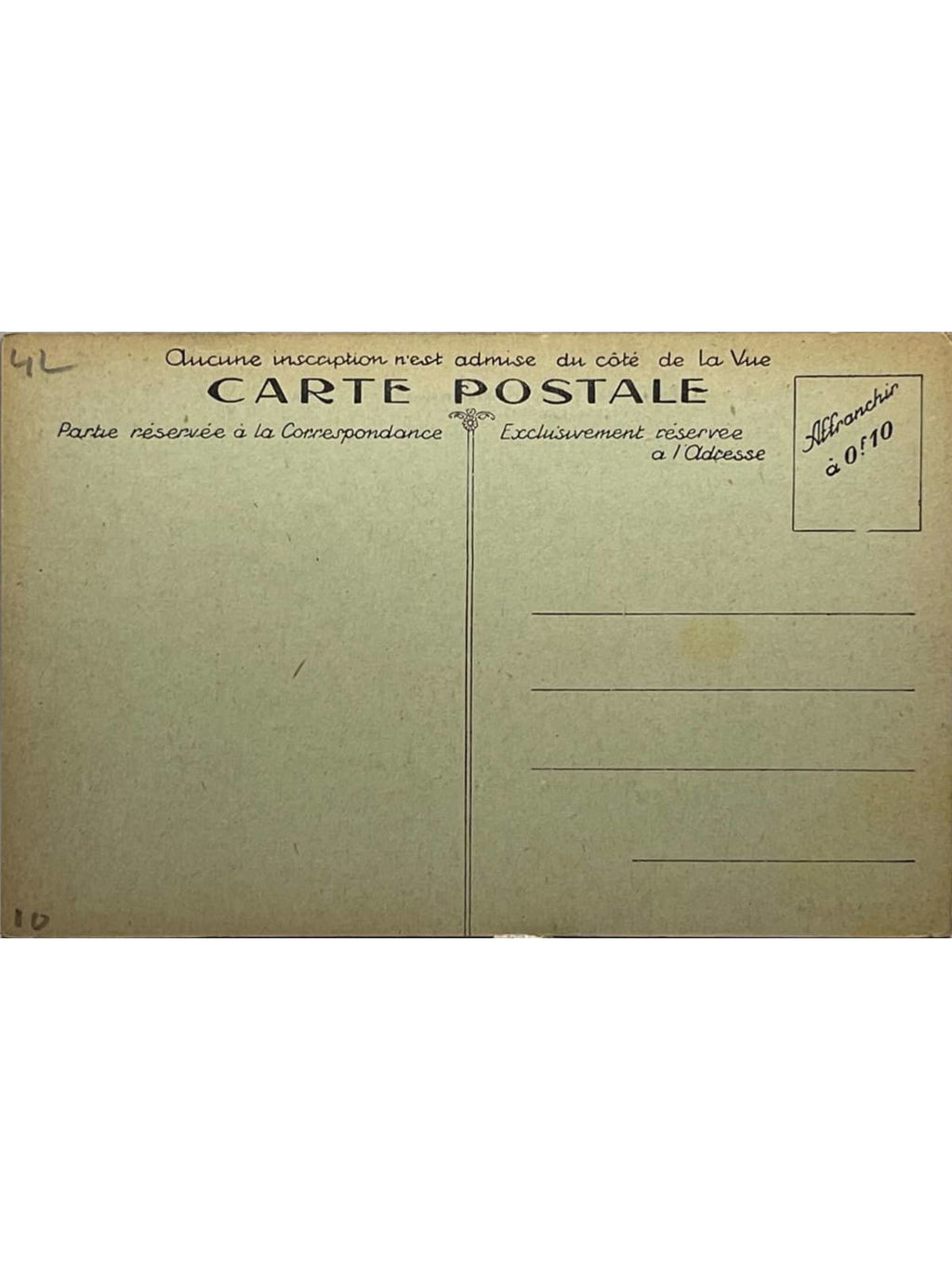 Verso de la carte postale