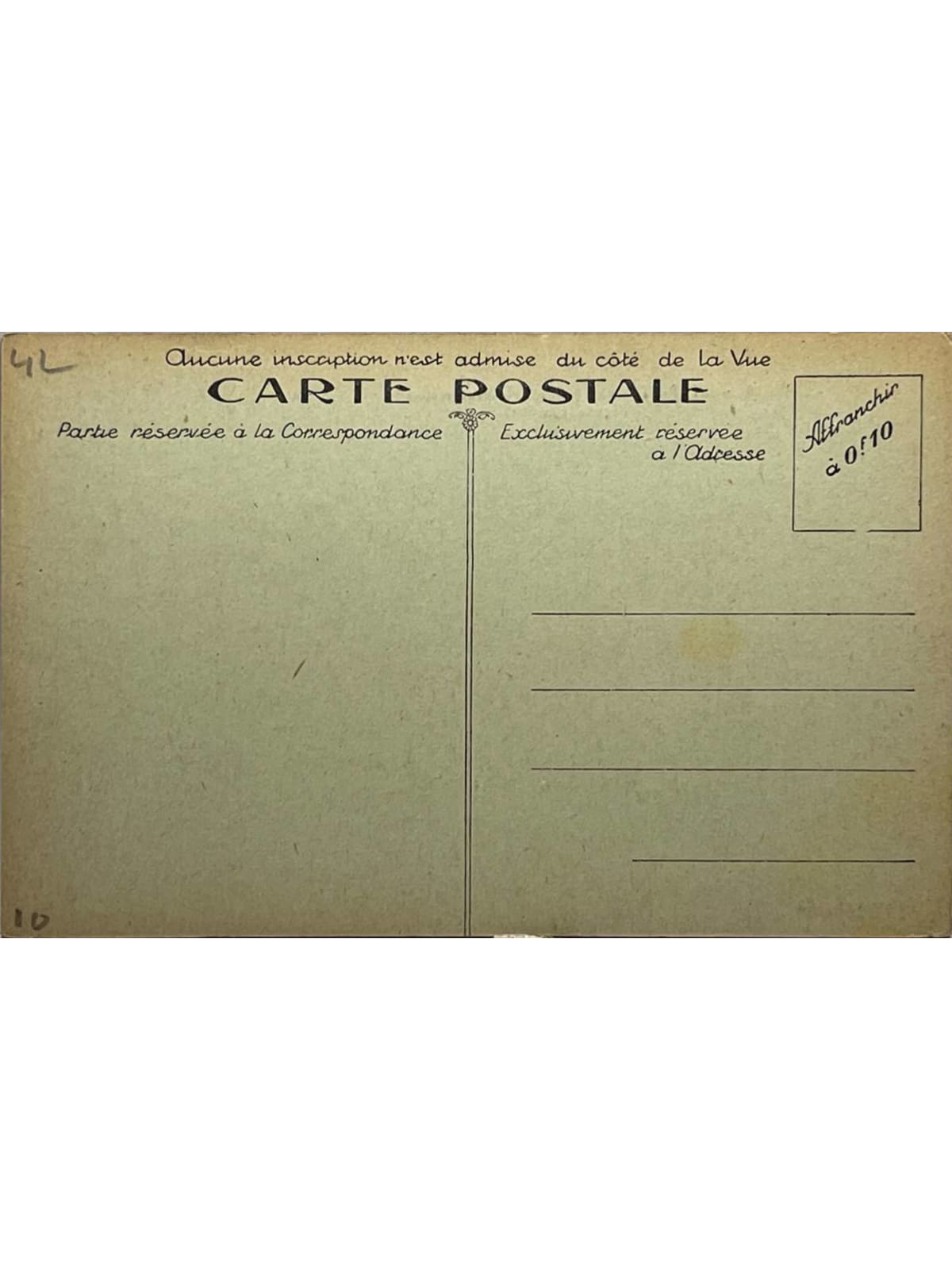 Verso de la carte postale