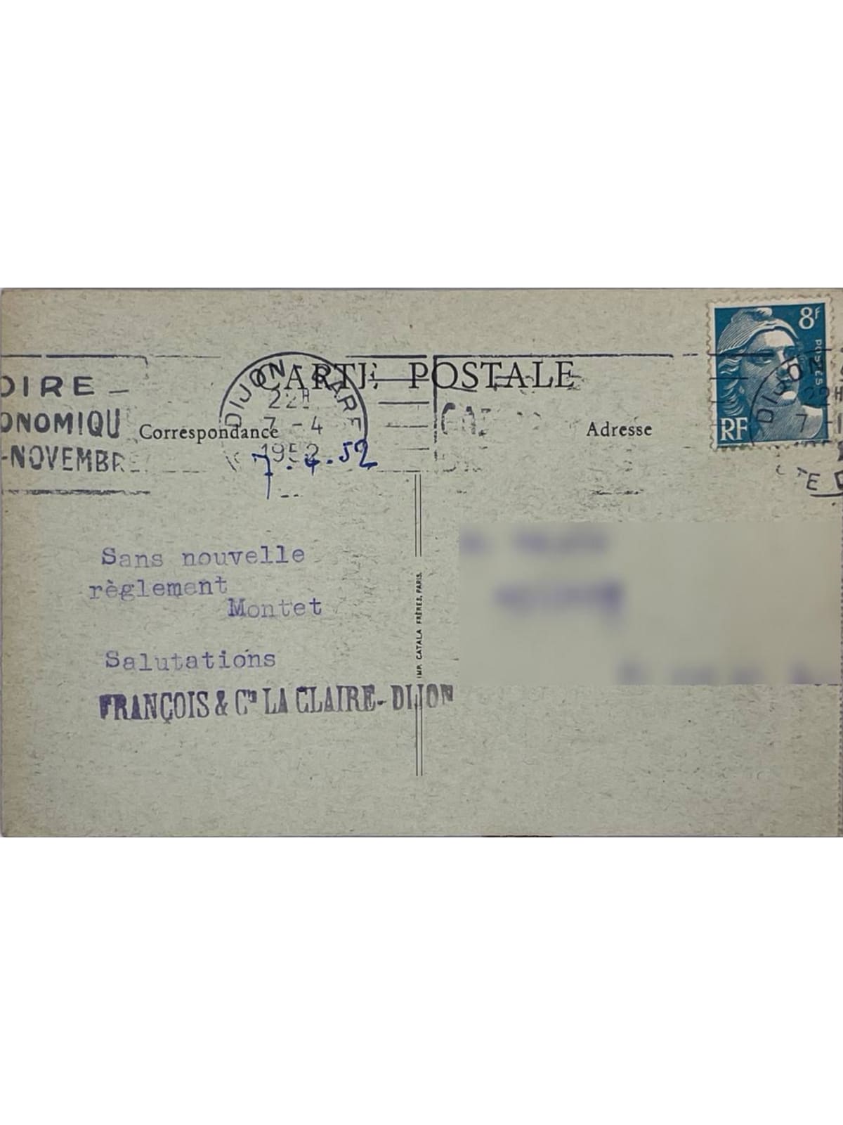 Verso de la carte postale
