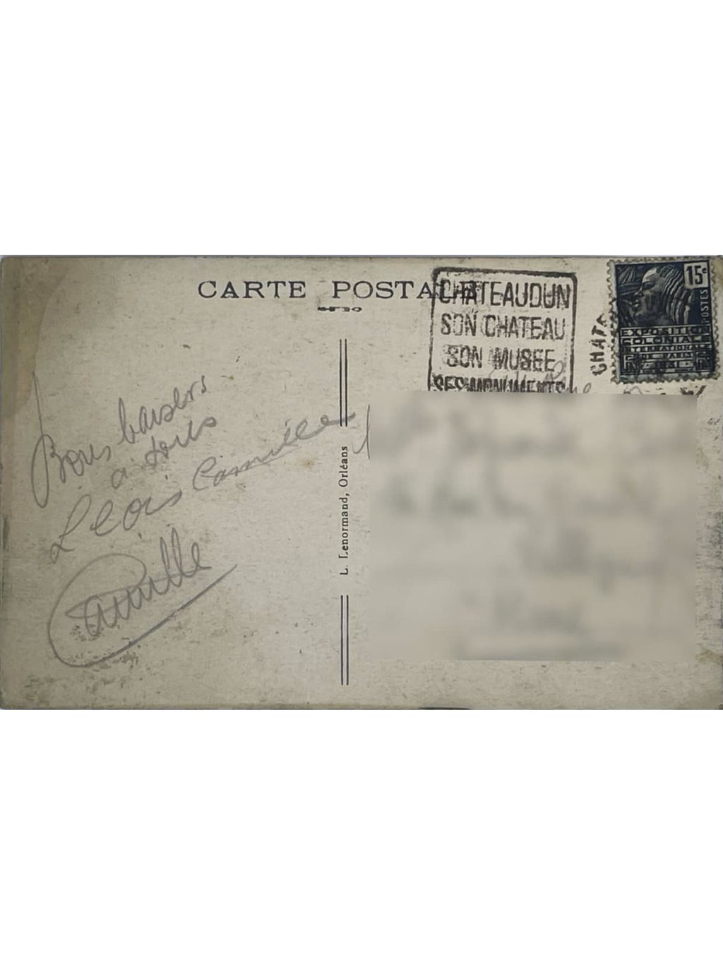 Verso de la carte postale