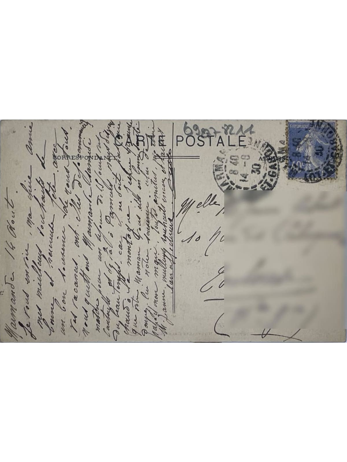 Verso de la carte postale