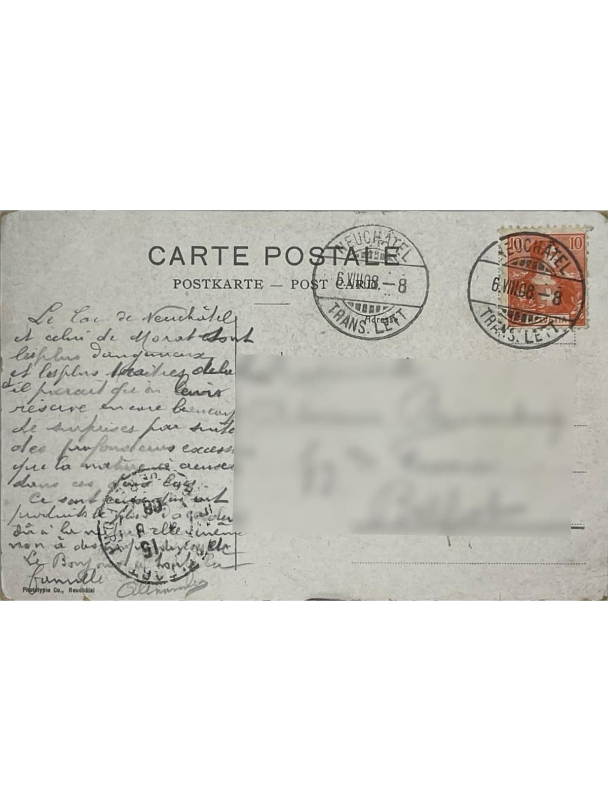 Verso de la carte postale