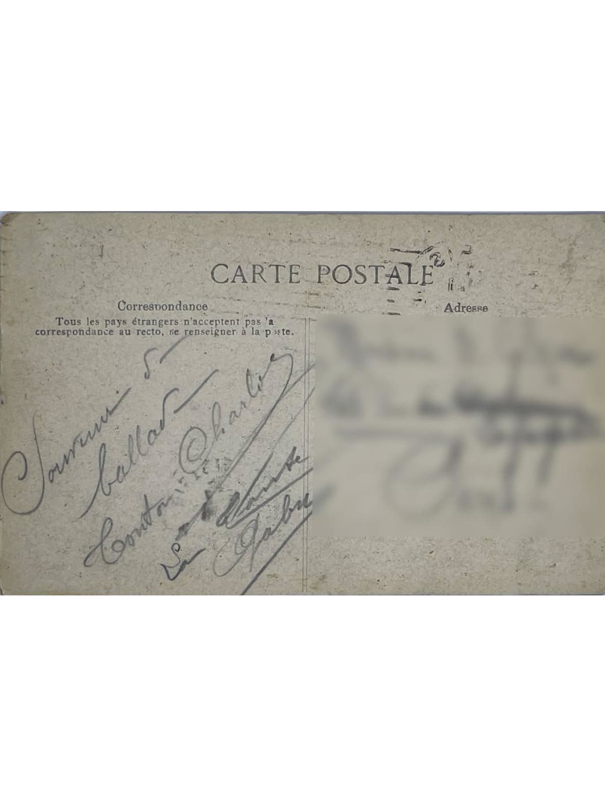 Verso de la carte postale
