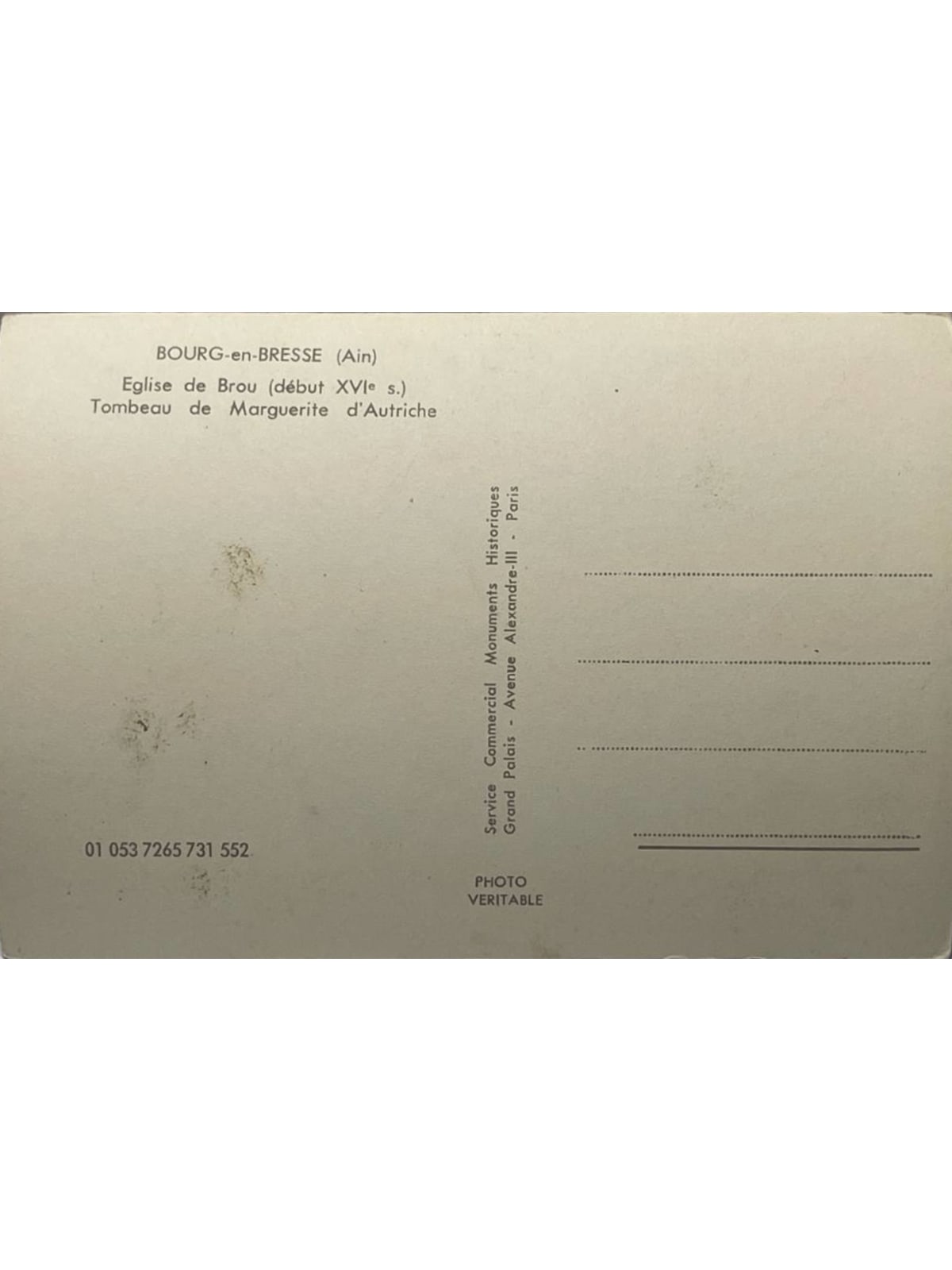Verso de la carte postale
