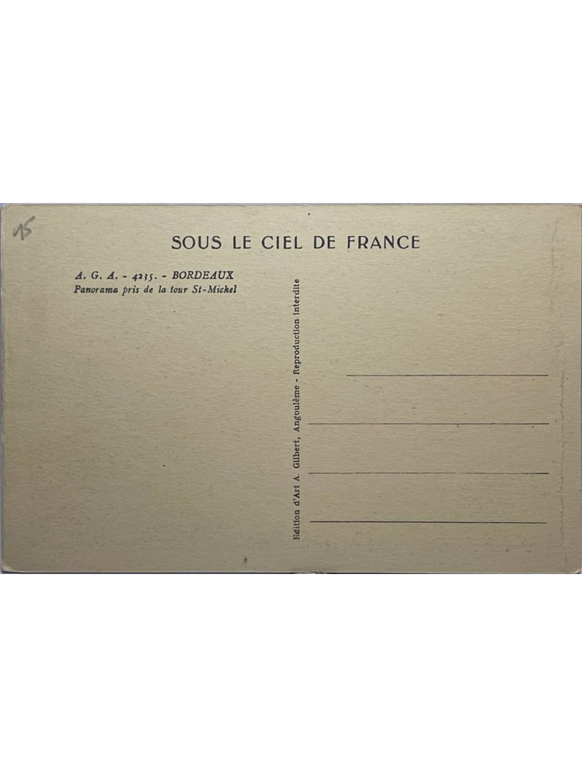 Verso de la carte postale