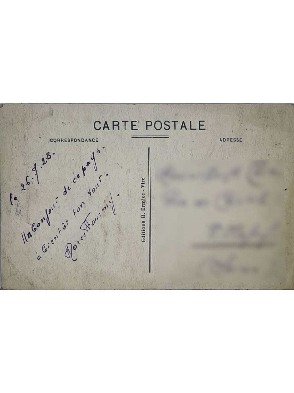 Verso de la carte postale