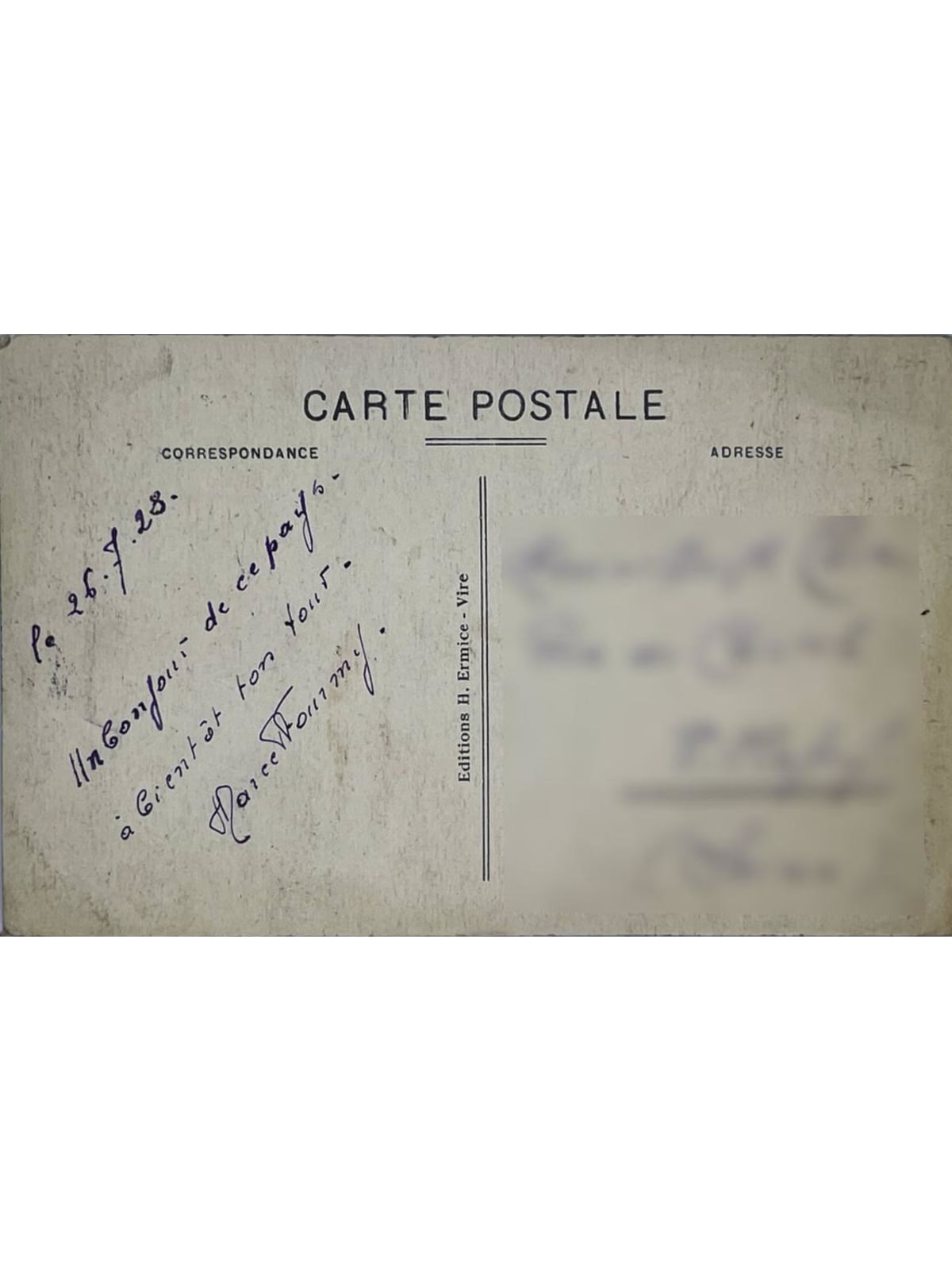 Verso de la carte postale