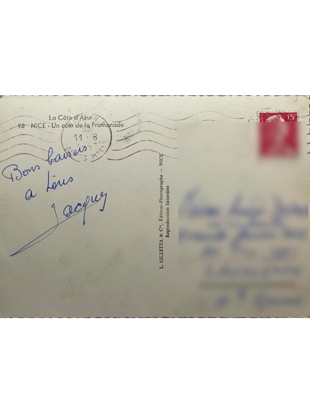 Verso de la carte postale