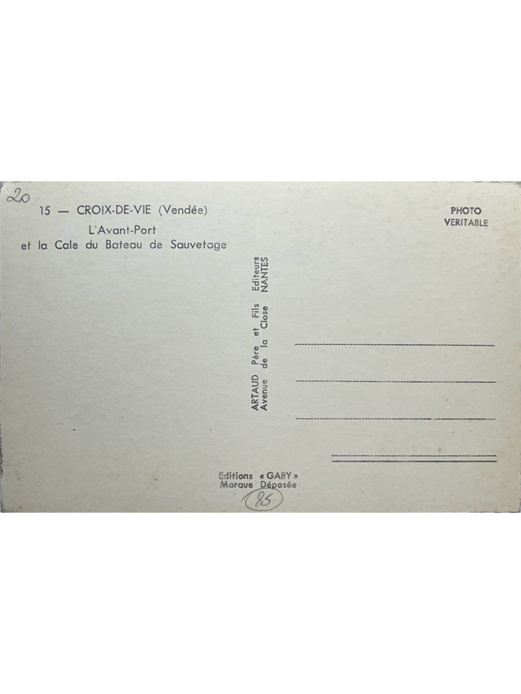 Verso de la carte postale