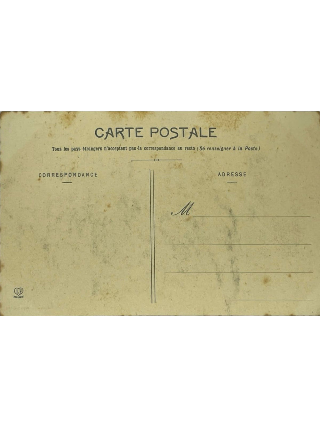 Verso de la carte postale