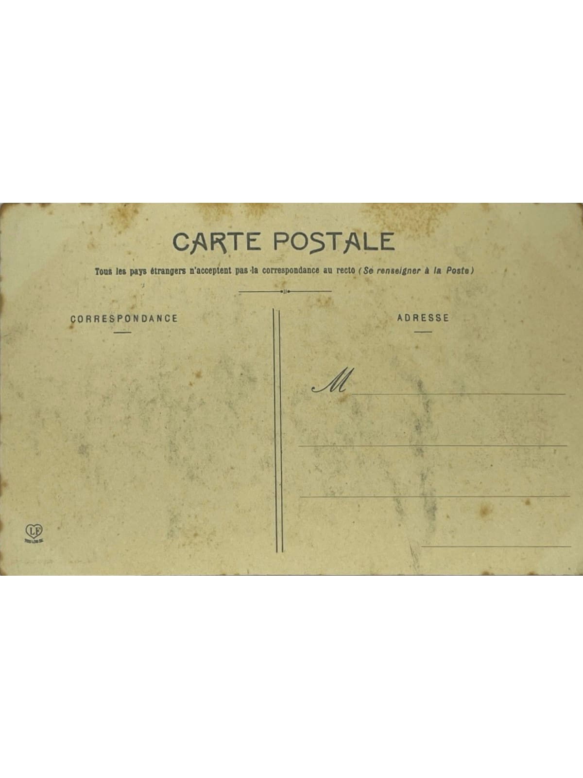 Verso de la carte postale