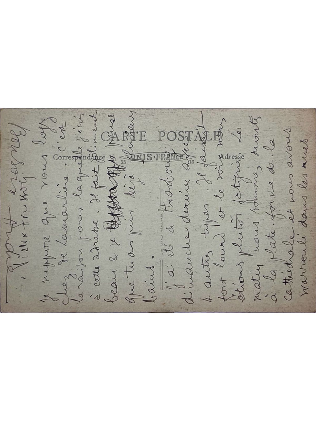 Verso de la carte postale