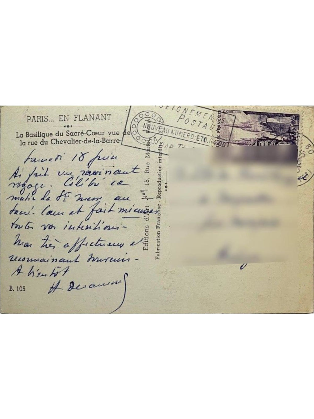 Verso de la carte postale