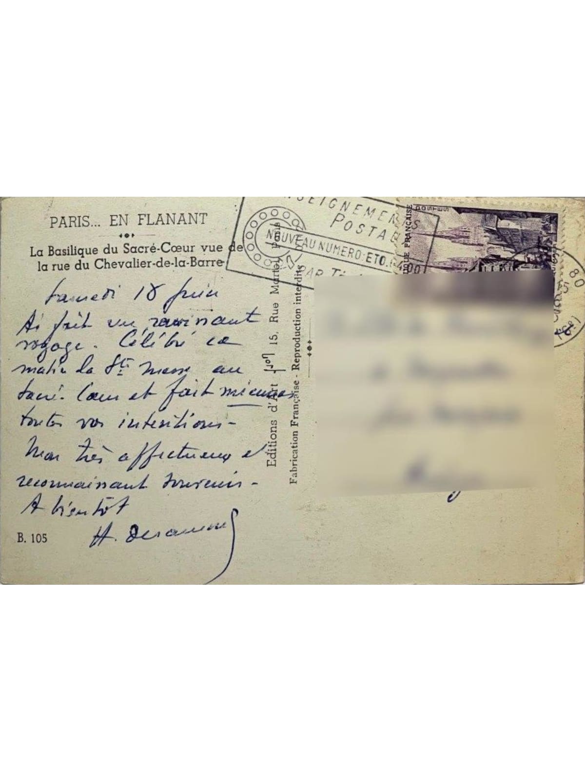 Verso de la carte postale