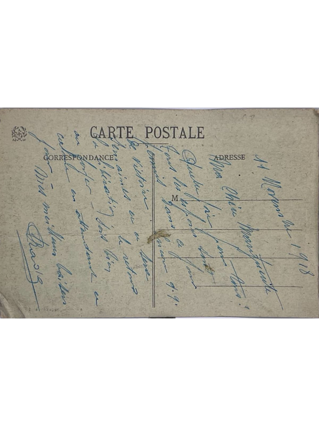 Verso de la carte postale