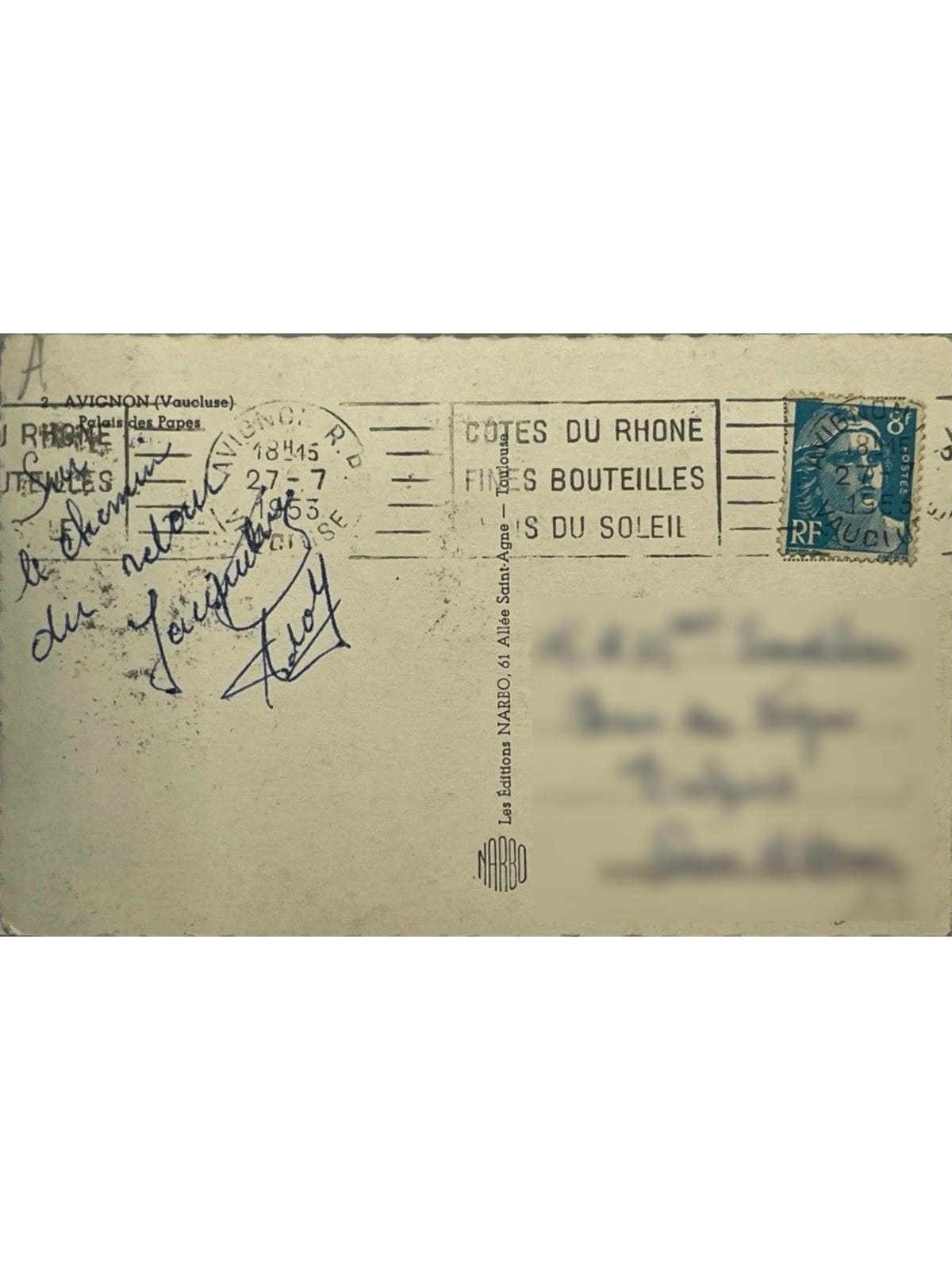 Verso de la carte postale
