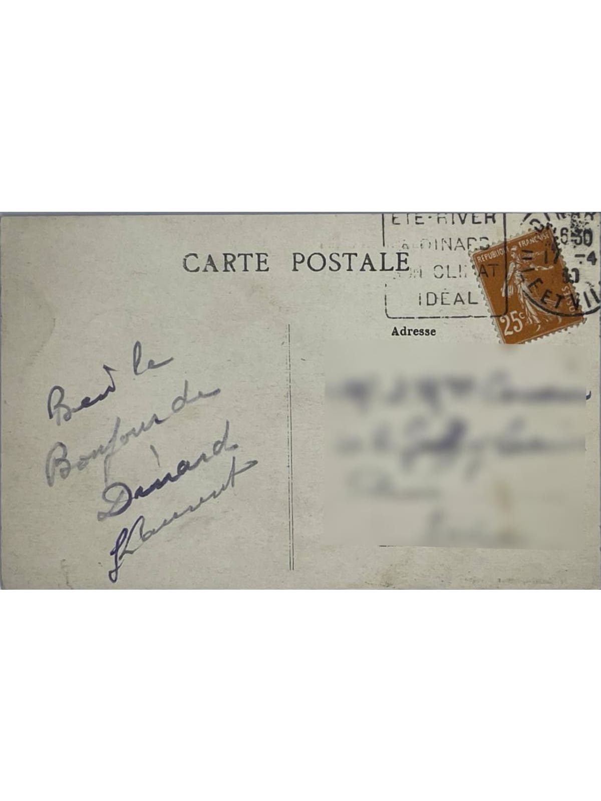 Verso de la carte postale