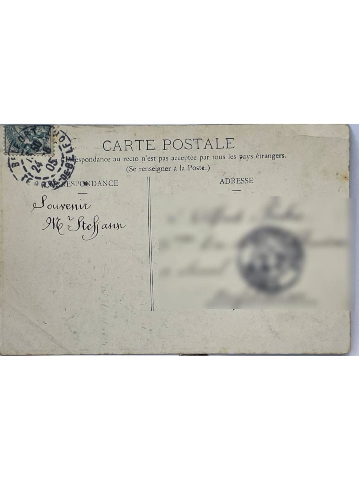 Verso de la carte postale