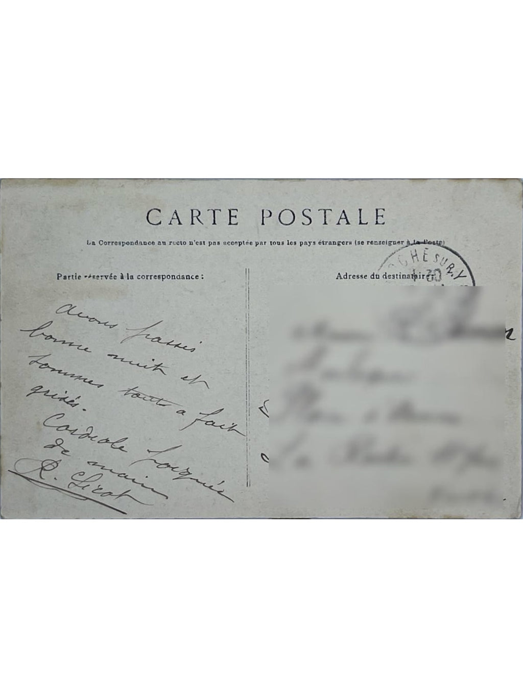Verso de la carte postale