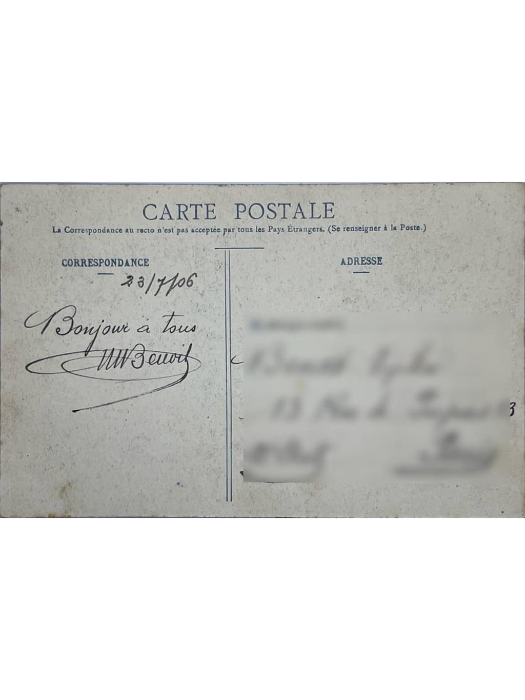 Verso de la carte postale
