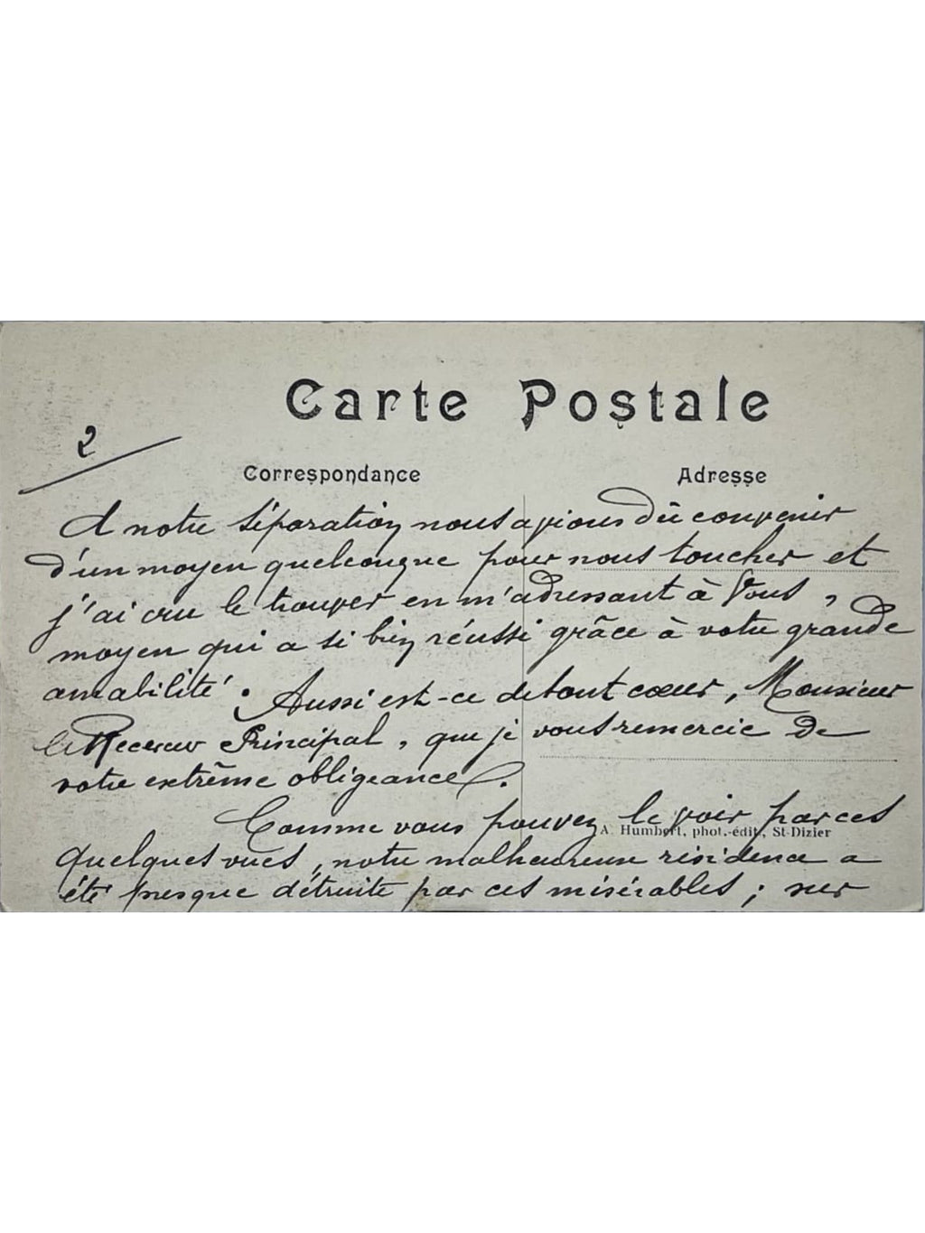Verso de la carte postale