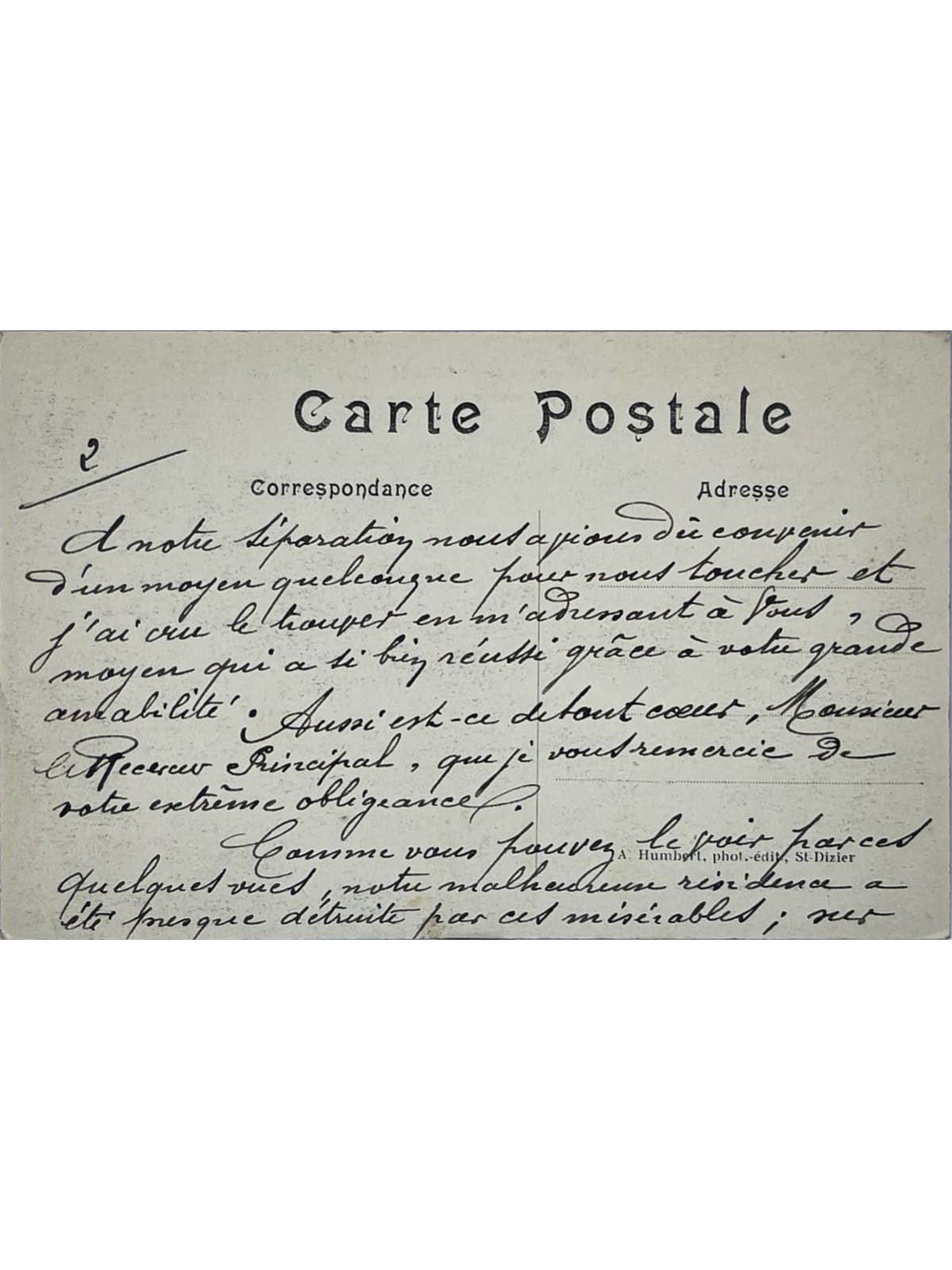 Verso de la carte postale