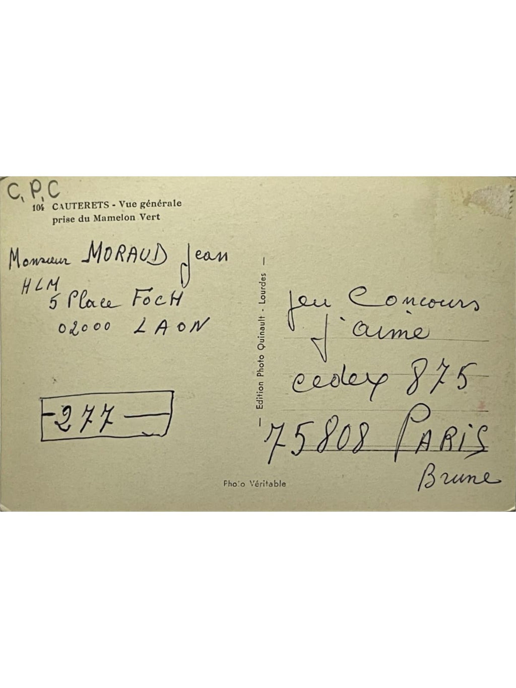 Verso de la carte postale