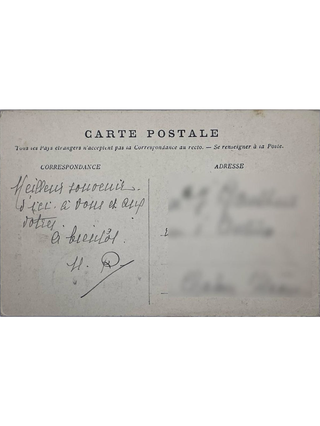 Verso de la carte postale