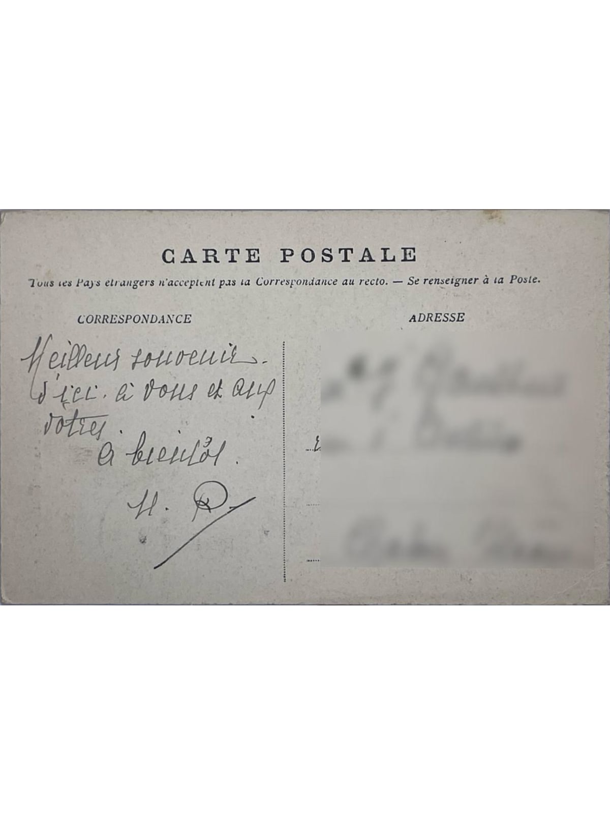 Verso de la carte postale