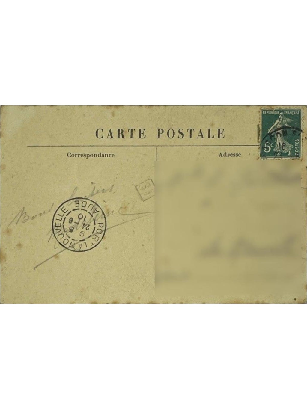 Verso de la carte postale