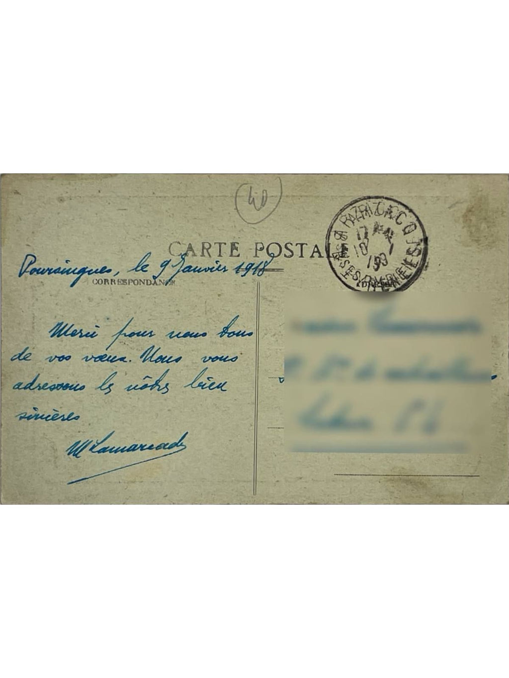 Verso de la carte postale
