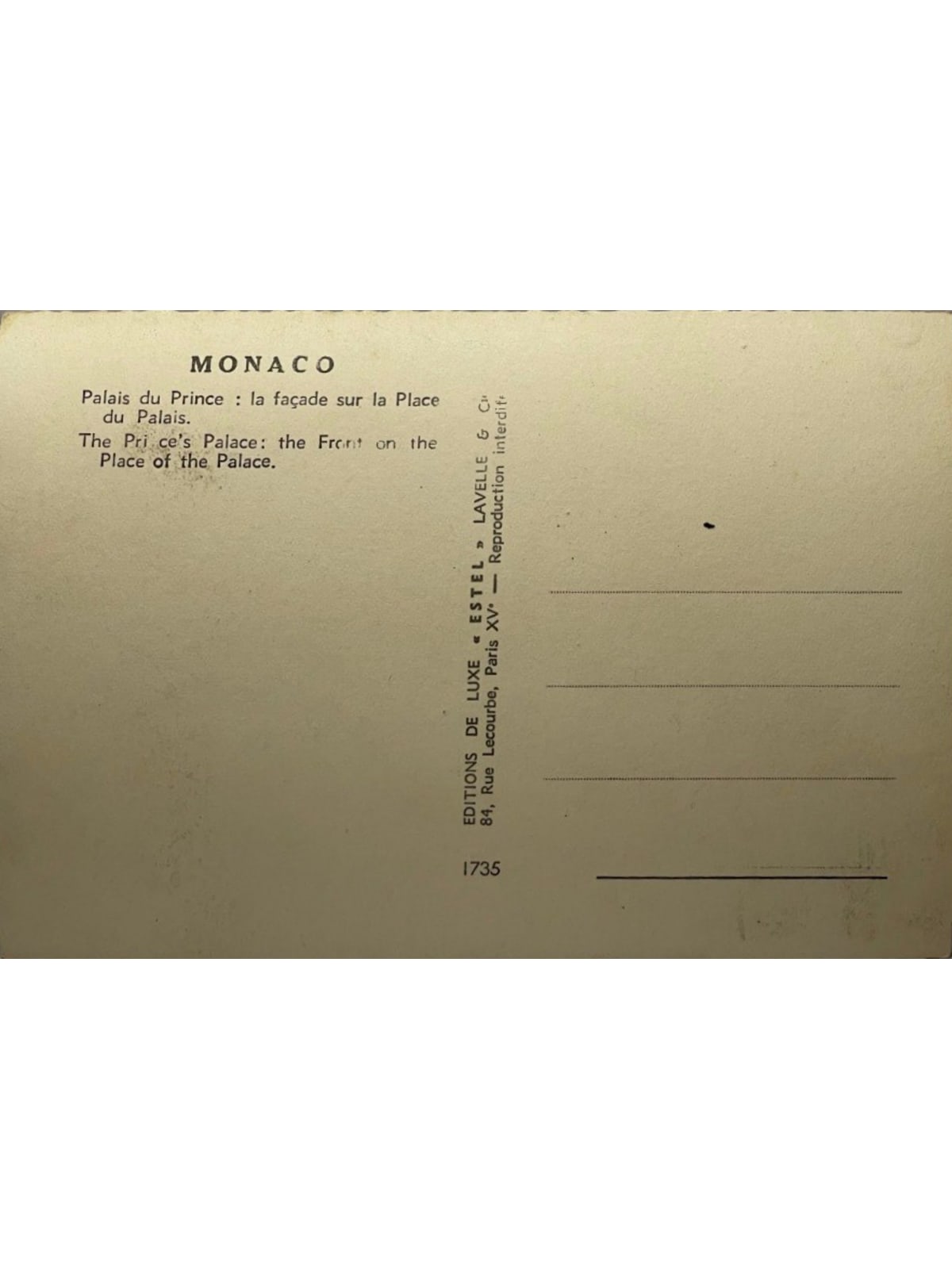 Verso de la carte postale