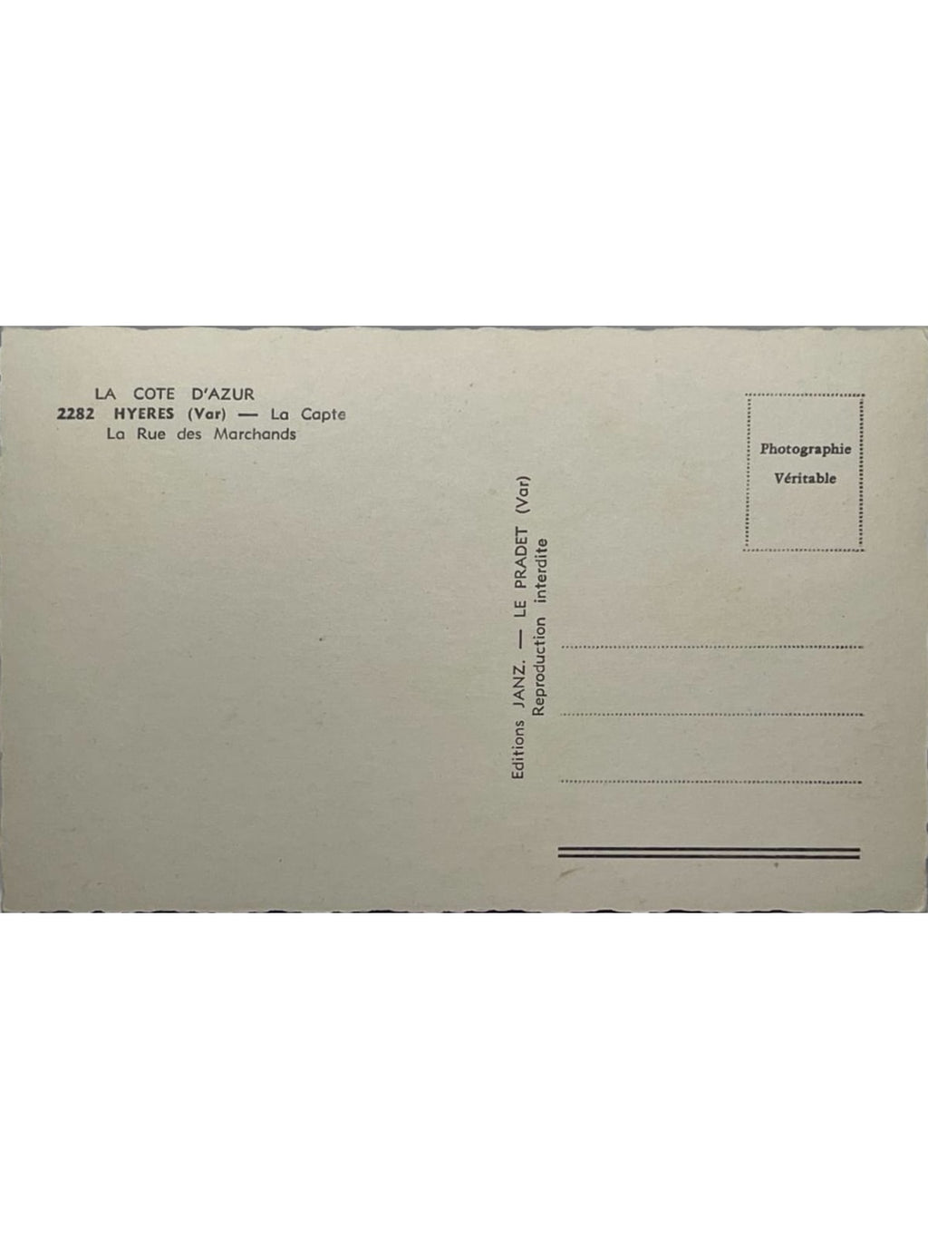 Verso de la carte postale