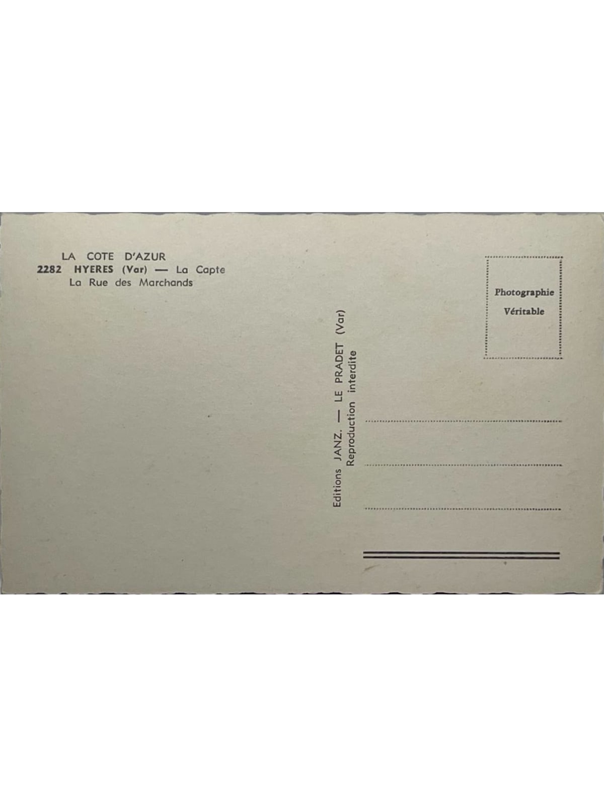 Verso de la carte postale